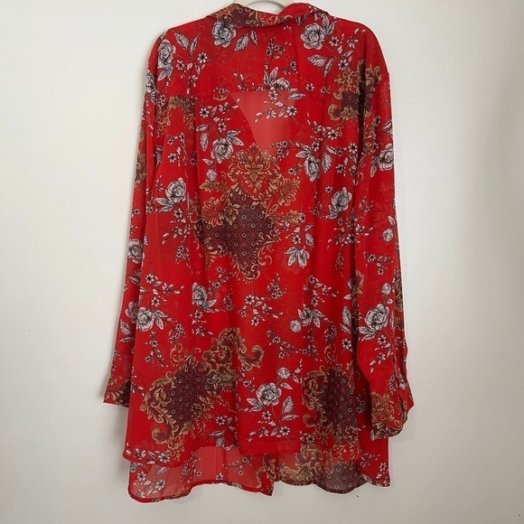 Roaman's Georgette Semi Sheer Longline Floral Blouse Plus Size Flowy Loose 36W - Picture 10 of 10